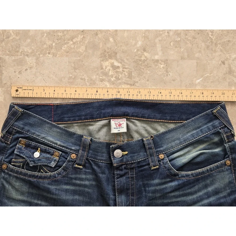 True Religion Billy QT Jeans Men's 40x34 Blue Yellow Contrast Stitch Made in USA